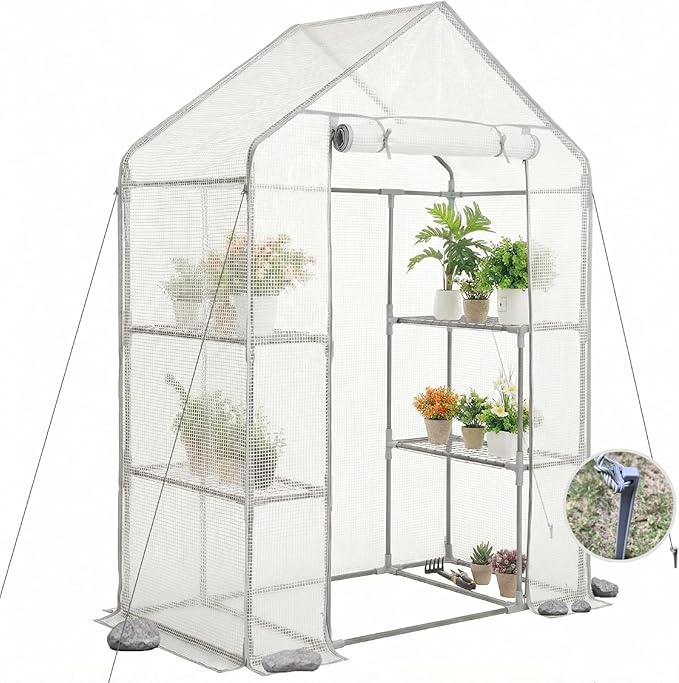 Walk-in Greenhouse 55*29*77in - Heavy Duty Outdoor Plant Shelter with Steel Frame &amp Durable PE Cover Easy Assembly Garden Greenhouses for Patio/Lawn to Protect Plants from Frost &amp Rain