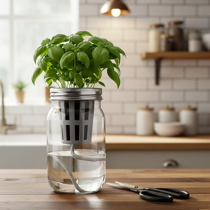 12 Set Hydroponic Garden Mason Jar Kit Self Watering Herb Hydroponic Planter Starter Kit with Net Pot Garden Flower Plant Growing Gift for Indoor Herbs Windowsill Gardening