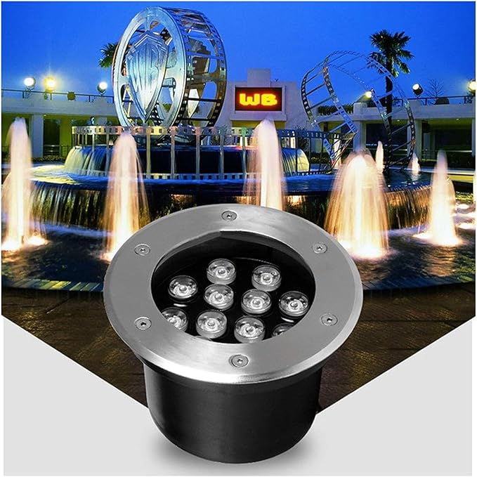 Ground Lights Underground Light Embedded Underwater Spotlight Stainless Steel IP68 Waterproof Landscape Lighting Underwater Pond Spotlight(Green18W) (Warm White 18W)