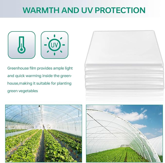 10x26ft Clear Greenhouse Film 6 Mil Heavy Duty Covering with Anti-Drip &amp Anti-Aging 90% Light Transmission Tear-Resistant for DIY Gardening Agriculture and Outdoor Use