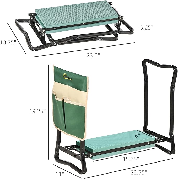 Garden Kneeler and Seat Bench with Tool Pouch - 2-in-1 Folding Stool with Cushion for Gardening Kneeling Sitting 330lbs Capacity &amp Large Side Storage Bag