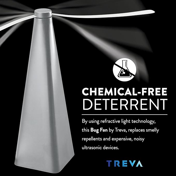 Treva Chemical Free Bug Fan Fly Deterrent with Holographic Blades to Clear Bugs Mosquitoes and Flies Battery Powered Fly Fan Silver (4 Pack)