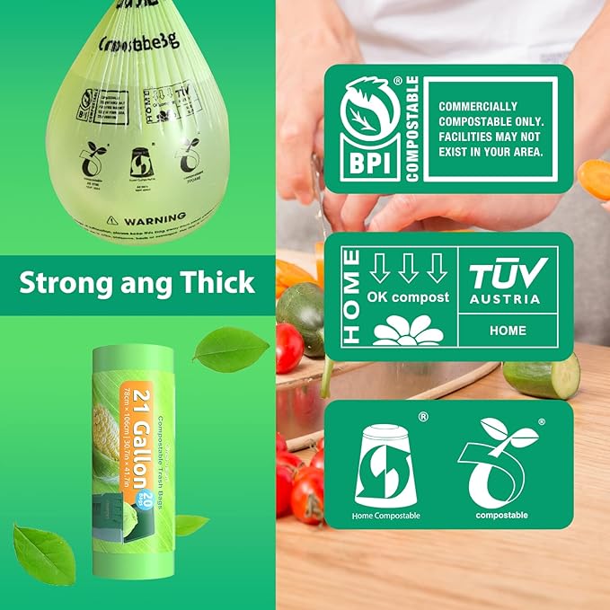 GreFusion Compostable Trash Bags 21 gallon20 CountExtra Thick 1.28 MillsFits13-25 gallon trash can Extra Strong and thickCompostable Lawn &amp Leaf Yard Waste bagsASTM D6400Bpi Certified