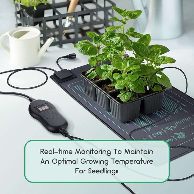 LUXBIRD 2 Pack Seedling Heat Mats with Digital Thermostat Controller 10 x 20.75 30W for Seed Starting Germination Hydroponics Brewing Breeding Greenhouses (LB-HT02)