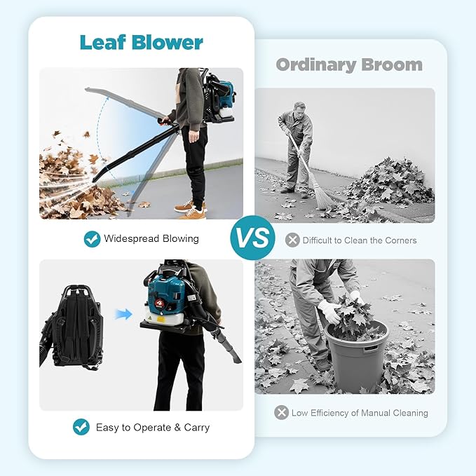 2023 New Blue Backpack Leaf Blower 75.6cc 4 Stroke 3.45HP Powerful Blowing and Low Fuel Consumption Gas Powered Cordless Blower for Yard Garden Lawn Care and Street Cleaning(US Stock)