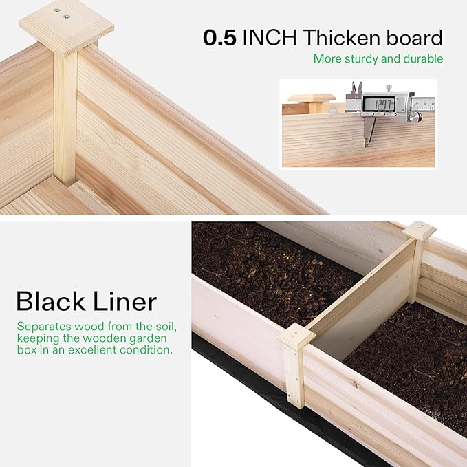 VIVOSUN Wooden Raised Garden Bed 48 x 24 x 30 Inches Outdoor Wood Planter Box with Gloves and a Liner with Trellis for Vine Climbing for Garden Patio Balcony Backyard and Outdoors