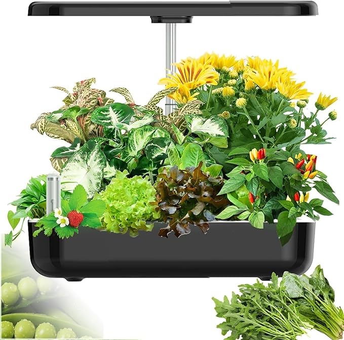Hydroponics Growing System Indoor Garden with 35W Grow Light Full Spectrum Healthy Fresh Herbs Vegetables 12 Pods Indoor Gardening System for Gifts Kitchen Vegetable(Black)