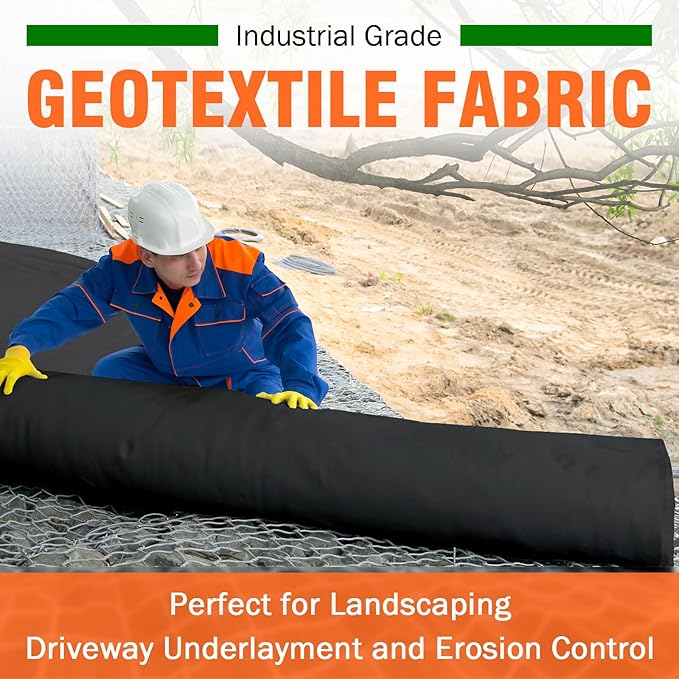 8oz 3FTx110FT Non Woven Geotextile Fabric for French Drains Landscaping Underlayment Weed Control Construction Erosion Control