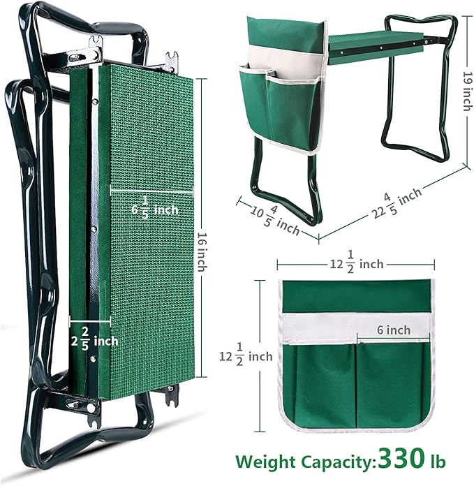 BESTHLS Garden Kneeler and Seat - Heavy Duty Folding Stool with Thick Pad Tool Pouch 330 lbs Capacity - Knee &amp Back Support Perfect for Seniors Women Men
