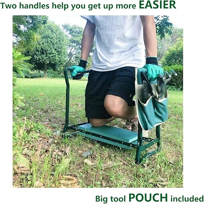 BESTHLS Garden Kneeler and Seat - Heavy Duty Folding Stool with Thick Pad Tool Pouch 330 lbs Capacity - Knee &amp Back Support Perfect for Seniors Women Men
