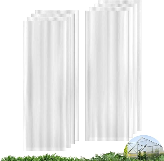 UMIG 8 PCS 6' x 2' x 0.32'' Polycarbonate Greenhouse Panels Twin-Wall Waterproof UV Protected Corrugated Plastic Roof Panels Sheets Clear Replacement Panels for Greenhouse Outdoor Plant