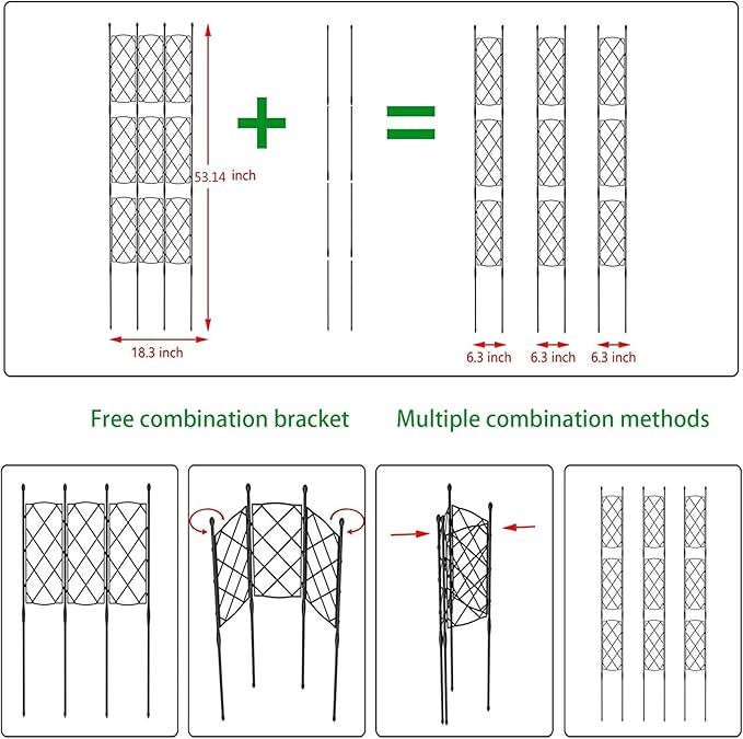 Garden Trellis for Climbing Plants Metal Garden Trellis Panels Black Plant Climbing Frame for Vines Rose Flowers Vegetables(135x46.5cm)