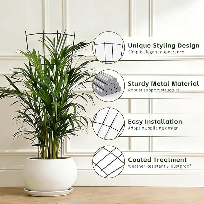 Trellis for Climbing Plants Indoor 4 Pack 31'' Metal Plant Trellis Indoor for Potted Plants Sturdy Plant Support Outdoor for Ivy Pothos Monstera Hoya Flower Vine Fan Shape