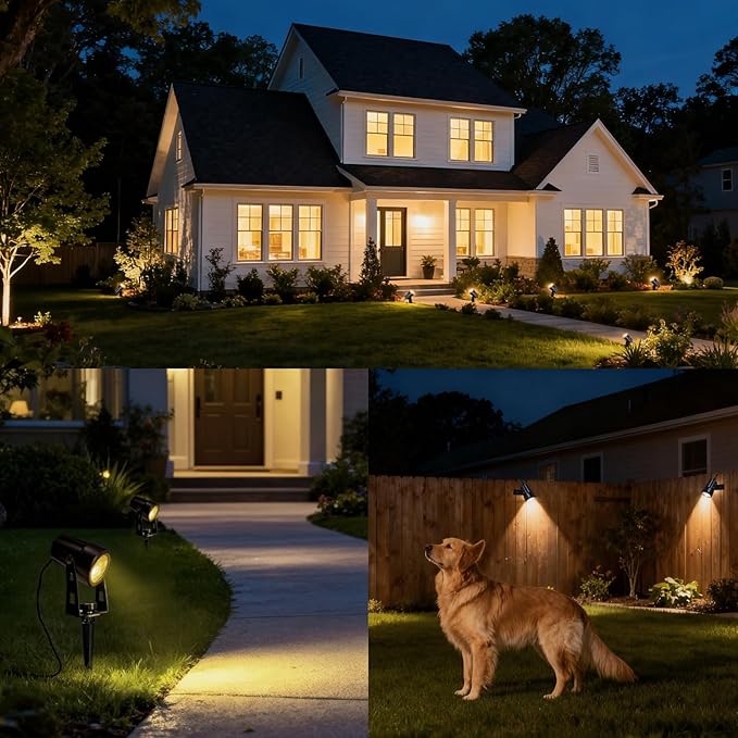Outdoor Landscape Lighting LED Spot Lights Kit for Garden Yard House Lawn Tree Flags Fence Use Warm White 2700k-3300k IP67 Waterproof &amp Connectable - 8 Pack