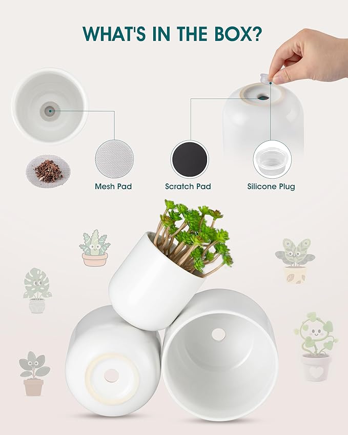 vancasso Ceramic Plant Pots 4+5+6 inches Set of 3 Planters with Drainage Hole Flower Pots Planters Pots for Indoor Plants Modern Indoor Decorative Garden Pot Home Decor White