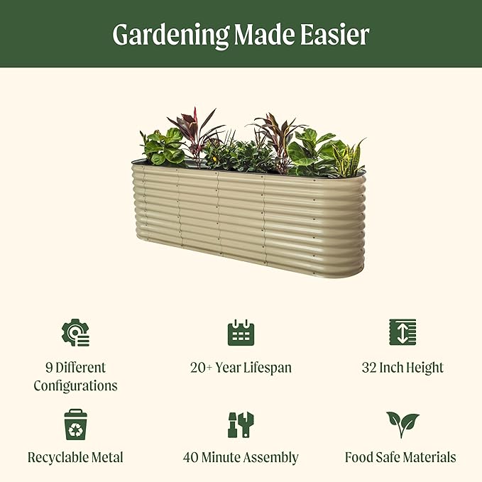 32 Extra Tall Raised Garden Bed Kits 2 x 8 x 2.7ft Raised Planter Box Outdoor 3.5 x 6.5 x 2.7ft Deep Root 9 in 1 Modular Metal Raised Beds for Gardening Vegetables Flowers Fruits - Sunlit Oak