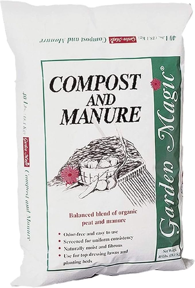 Michigan Peat Compost and Manure Blend Garden Magic Mix with Odor-Free Blend 40 Lbs - Outdoor Lawn and Gardening Mixture with Nutrients and Minerals for Soil Potting and Planting