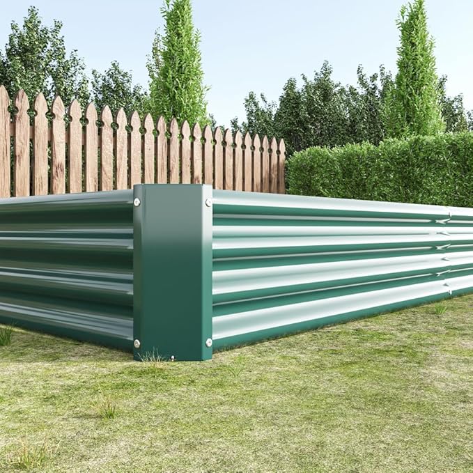 Heavy-Duty Galvanized Steel Raised Garden Bed for Outdoor Vegetable Herb and Flower Planting with Rust-Resistant Finish (Green with 8x4x1ft)