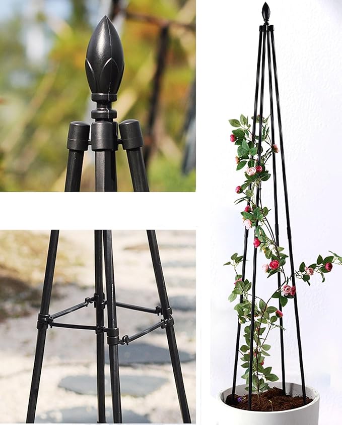Garden Obelisk Trellis For Potted Plants 4.9ft Or 5.9ftGarden Trellis For Potted Plants Indoor Plant Support For Vines &amp Flowers Rustproof Coated Tomato Cage Tower (1 Pack)(Size:1.5m(59inches))