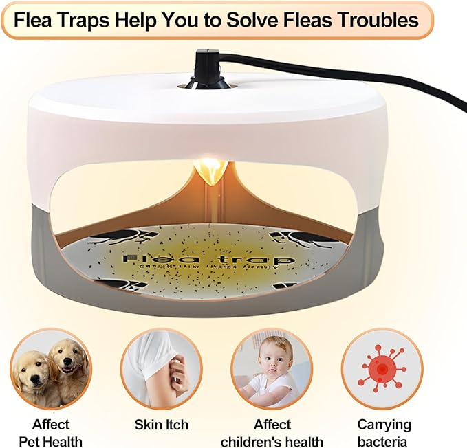 Flea Traps for Inside Your Home 2 Packs Flea Trap Indoor Pest Control Trapper Insect Killer with Light Sticky Bed Bug Natural with 6 Glue Disc Refills and 6 Lightbulbs