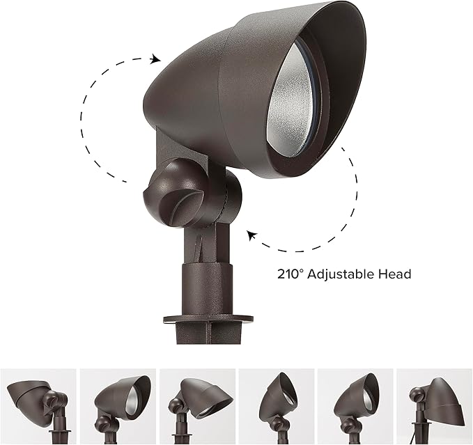 Maxxima LED Low-Voltage Landscape Light Fixture Garden Pathway Outdoor Lights 300 Lumens 3000K Warm White Hardwired Spotlight Adjustable Head for Yard 5W 12-24V AC/DC Weather Resistant Brown 2-Pack
