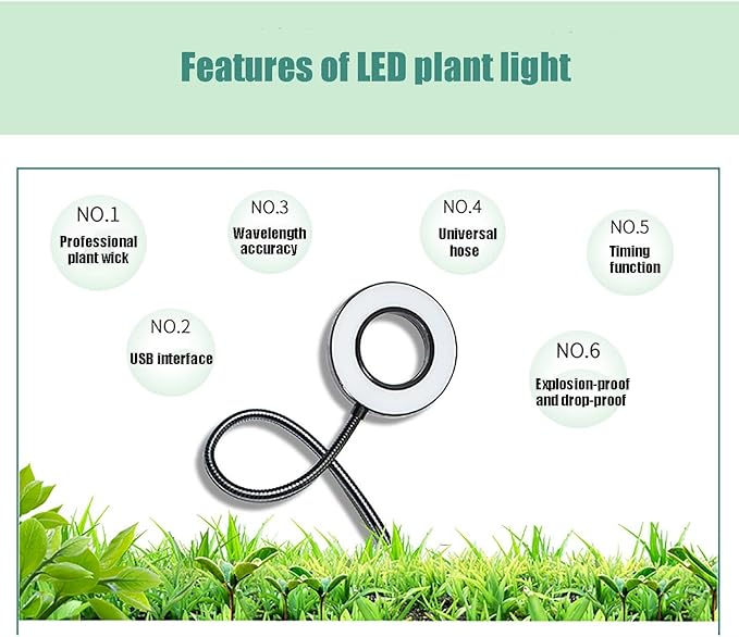 LED Ring Plant Grow Light Grow Light with Clamp 3 Toning Modes 3/9/12 H Timer Ideal for Greenhouse Plants Flowers Veg Succulents Potted Growth (Size : 1 Head) ()