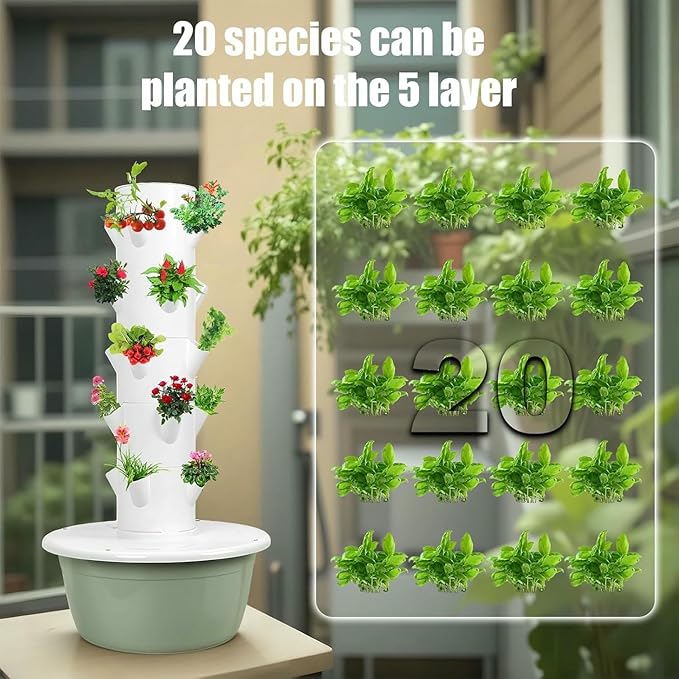 20/28 Holes Hydroponic Growing System Kit Hydroponic Garden Tower with Pump System 5/7 Layers Indoor Vertical Hydroponic Garden Tower for Herbs Fruits and Vegetables-*