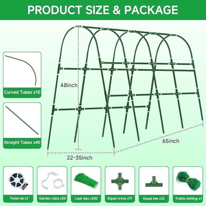 Cucumber Trellis for Raised Bed 48x65 Inch U-Shape Garden Trellis for Outdoor Climbing Plants Rust-Resistant Arch Plant Support Vegetable Trellis for Cucumber Tomato Pea Zucchini Squash
