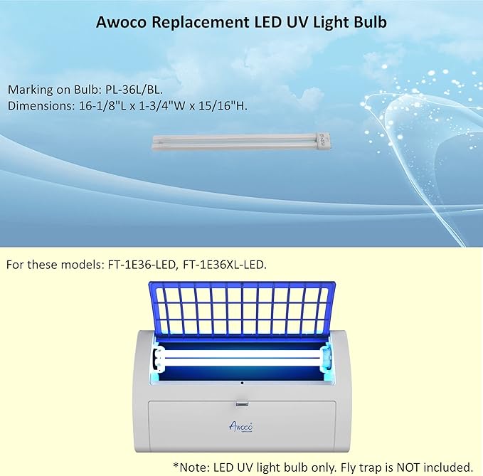 Awoco Replacement LED Tube PL-36L 13 W LED UV Light Bulb for Wall Mount Sticky Fly Trap Lamp FT-1E36-LED (PL-36L)