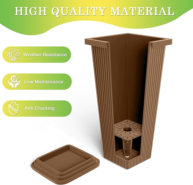 Set of 2 Tall Planters 24 Large Indoor Outdoor Flower Pots with Tray Modern Tapered Planters for Porch Patio Garden Backyard