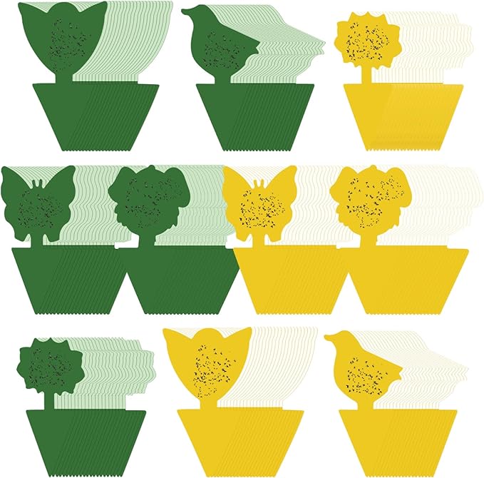 Qualirey 200 Sheets Fruit Fly Sticky Traps for Fruit Fly Gnat Trap for House Indoors Sticky Traps Catcher for Gnats Fungus Gnats Mosquito Catcher for Kitchen Outdoor Plants(Yellow Green)