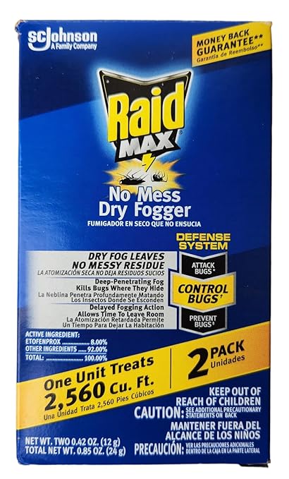 Raid Max No Mess Dry Fogger Roaches Bugs Ants Beetles Crickets Flies Mosquitoes Ticks Waterbugs (Each Cup Treats 2560 Cu Ft) (2)