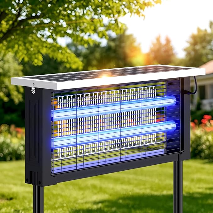 Solar Bug Zapper Outdoor Powerful Mosquito Zapper Electric Mosquito Killer Outdoor Waterproof &amp Portable Fly Killer Rechargeable Flying Insect Trap for Patio Yard Garden Home Camping Blac