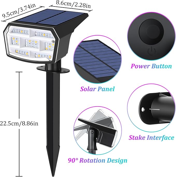 Sucolite 8-Pack Solar Spot Lights Outdoor Waterproof IP65 3 Lighting Modes 2-in-1 Solar Landscape Spotlights for Yard 59 LED Solar Powered Wall Lights for Garden Pathway Driveway Walkway Multicolor