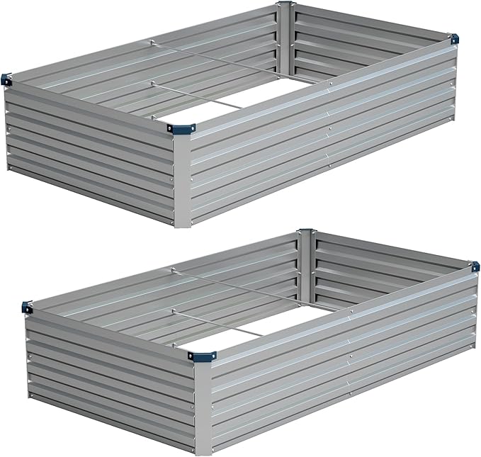 Vengarus 6x3x1FT (2 Pack) Galvanized Raised Garden Bed Kit Outdoor Metal Planter Box for Vegetables Rectangular Steel Container Easy Assembly (Silver)