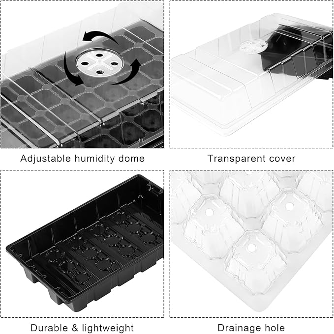 Elcoho 6 Pack Seed Starter Tray Kit 40 Cells Seedling Trays with Humidity Dome and Base Mini Propagator Plant Nursery Pots Total 240 Cells for Greenhouse Plants Growing Black