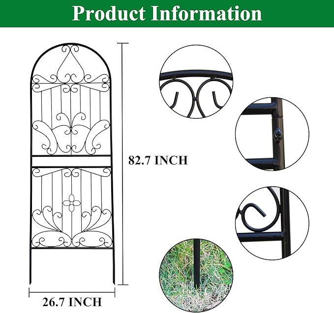 Metal Trellis 82.7 H x 26.7 W Powder-Coated Black Attractive Plant Support Garden Trellis Stylish Garden Addition Lattice Outdoor Yard Décor Roses Vine Ivy Clematis Trellises Black 1 Pack