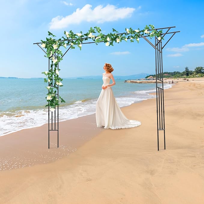 11.81FT Outdoor Garden Trellis for Climbing Plants Heavy Duty Steel Pipe Garden Arch Large Plant Support for Grapes Cucumbers Flowers Wedding Arch Patio Lawn Backyard(Black)