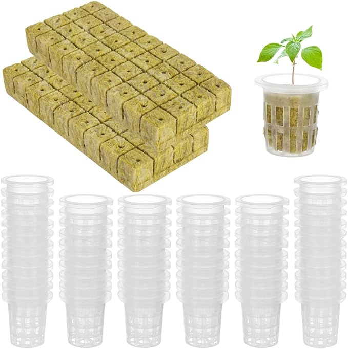 72 Cubes &amp Net Pots Set for Hydroponics Stonewool Starter Kit Quick Seed Germination Water Retention for Seedling Growth
