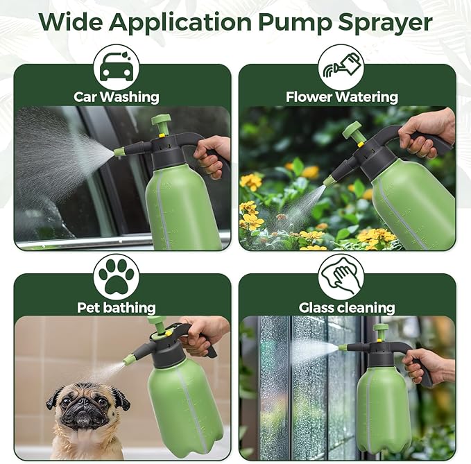 T4U Pump Sprayer 1/2 Gallon PP Hand Pump Pressure Sprayer for Home Garden Plant Care and Household Cleaning with Built-in Measuring Cup &amp Adjustable Nozzle Suitable for Fertilizers &amp Common