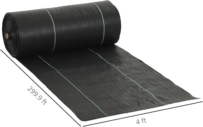 47.9inWx3600inD 140gsm Clean-Install Woven Weed Barrier – Black Pre-Marked Rows No-Slip Texture Edge-Stable Quick-Lay Design
