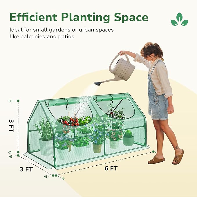 GreatBuddy Portable Mini Greenhouse 3×3×6Ft High-Density PE Plant Cover with 2 Roll-up Zipper Windows Perfect for Indoor Outdoor Plant Growing