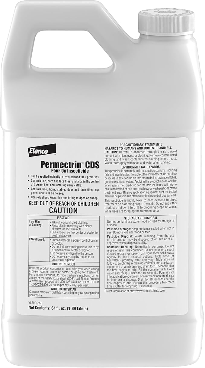 Permectrin CDS Pour-on Insecticide Pour-On &amp Premise Spray | Controls Flies Lice &amp Ticks | 0.5 Gal Jug