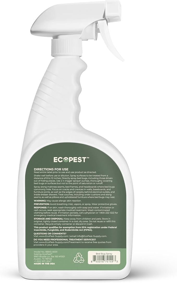 Bed Bug Spray – Natural Plant-Based Killer for Bed Bugs Eggs &amp Nymphs | Fabric &amp Mattress-Safe Home Treatment for Indoor Use | Child &amp Pet Safe Low Odor Eco-Friendly (22 oz)