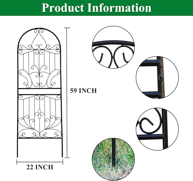 Trellis for Climbing Plants 59 H x 22 W Metal Unique Design Decorative Garden Structure Weather-Resistant Lattice Outdoor Decor Flowers Roses Vine Ivy Clematis Black Coating 1 Pack