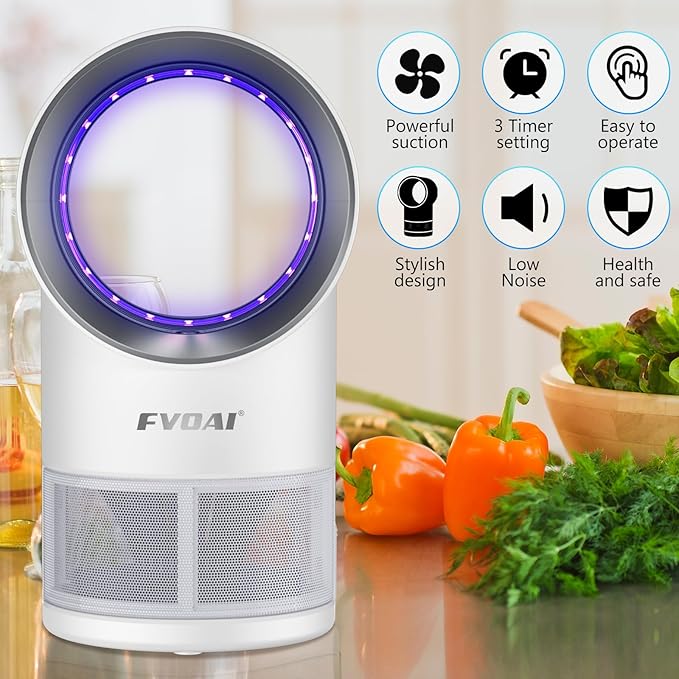 Fly Trap IndoorFruit Fly Traps for Indoors Mosquito Trap Indoor Insect Trap with Suction Time Setting Bug Light &amp 10 Pcs Sticky Glue Boards (White)