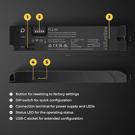 FLS-M - the Universal Matter Zigbee LED Controller for LED Strips up to 5 Channels and Individually addressable LEDs RGBW RGB+CCT Single Color WS2812B