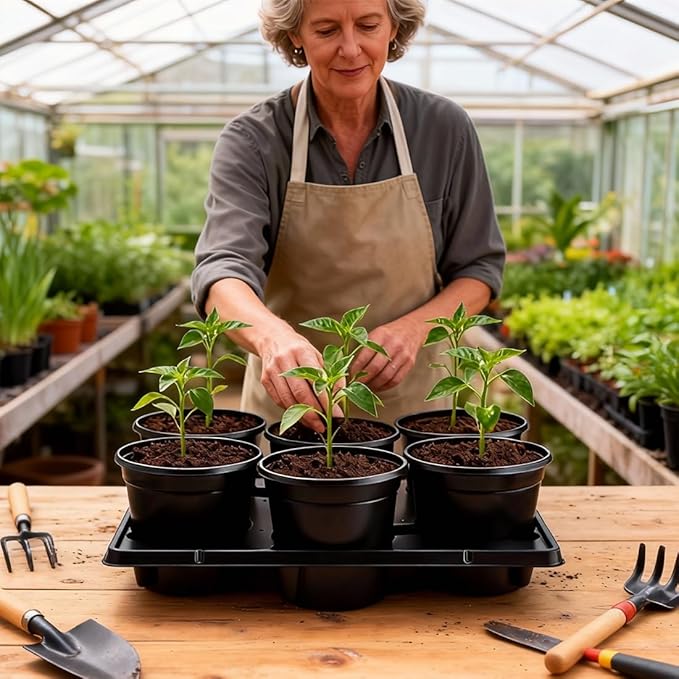 6 Inch Plastic Plant Pots 30 Pack and 6 Cell Nursery Pots Trays 5 Pack Sturdy Seeds Starting Germination Shuttle Carrying Trays Black Nursery Planting Propagation 5 Sets
