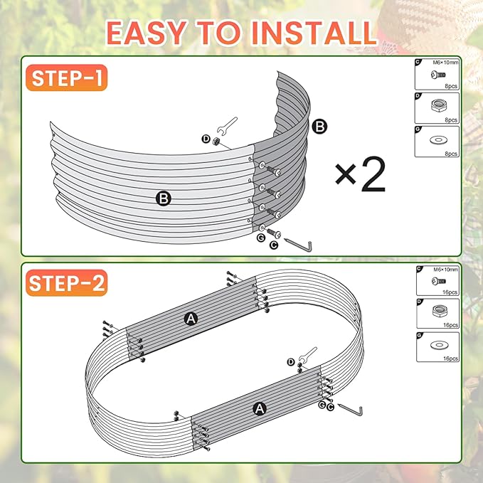 PayLessHere 6x3x1FT Galvanized Garden Bed Outdoor Elevated Raised Garden Bed Vegetables Flowers Garden Bed Galvanized Steel Garden Planter Box Oval Raised Bed Kit Silver