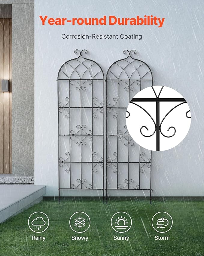 VEVOR 71 x 20 in 2 Packs Rustproof Metal Garden Flower Trellis Outdoor Climbing Rose &amp Cucumber Support Decorative Clematis Trellis for Courtyards &amp Lawns